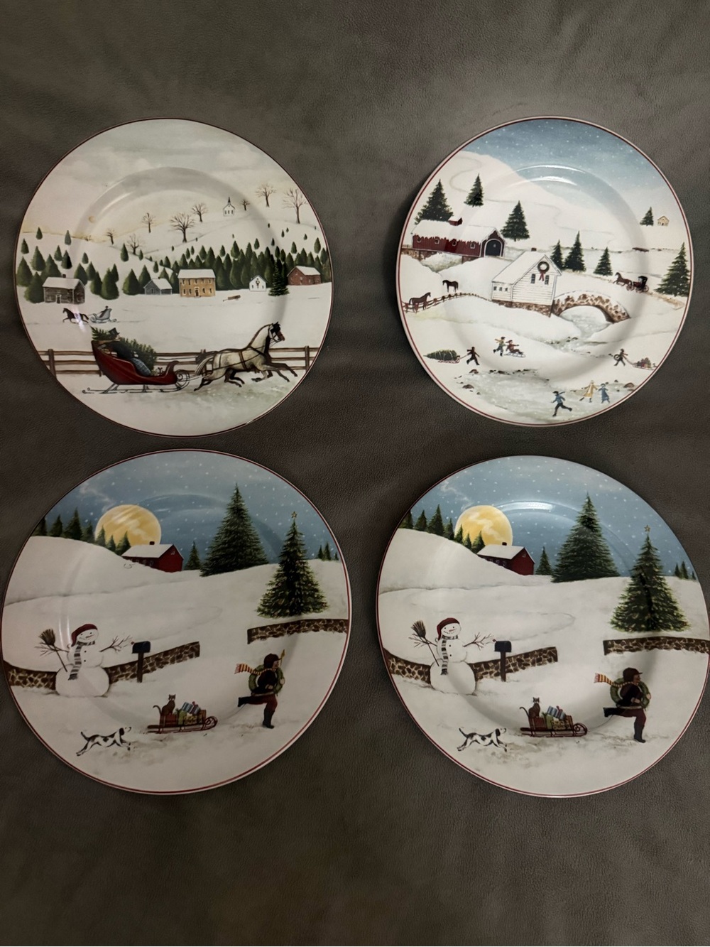 Holiday Winter Scene Dinner Plates - Set of 4 David Brown Christmas Valley